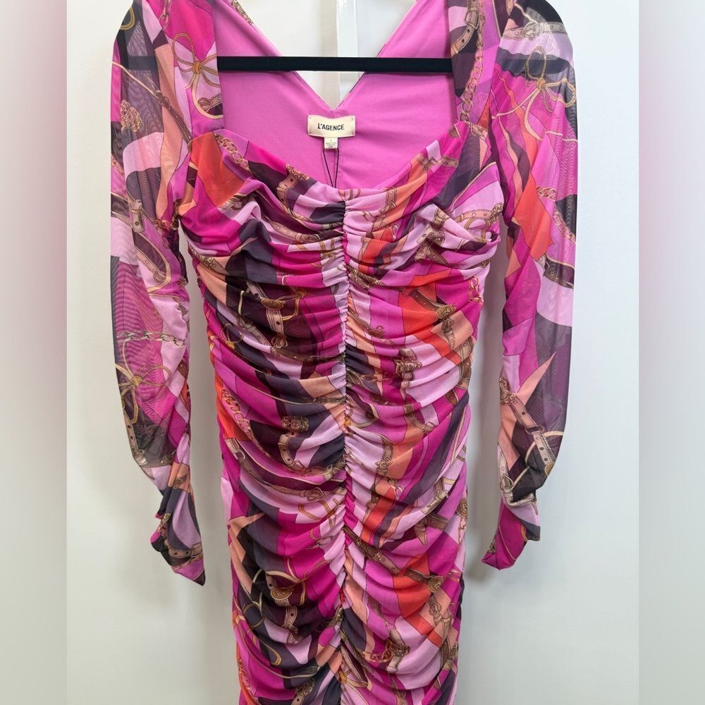 L'AGENCE Lolissa Rushed Long Sleeve Mesh Mini Dress Size 4 NWT - Picture 4 of 8